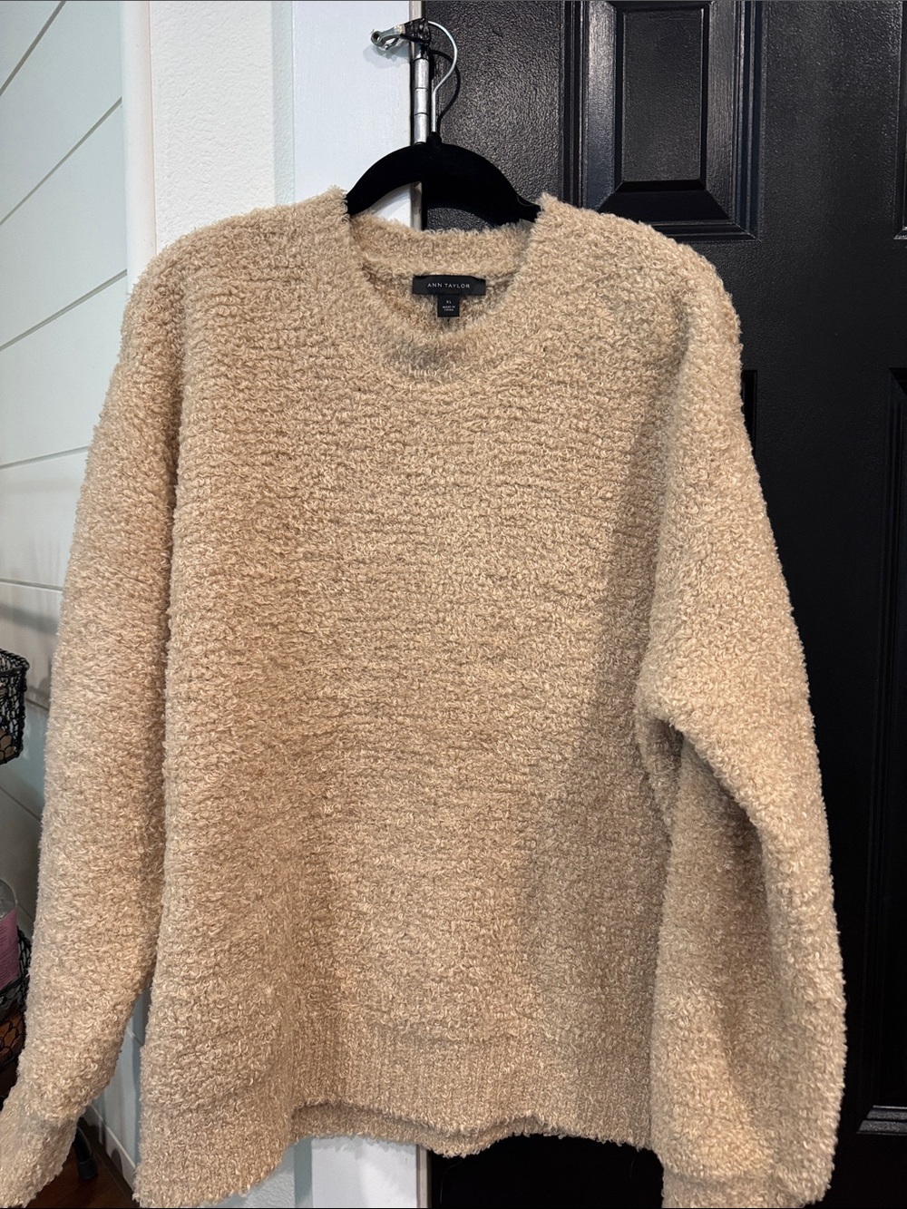 Ann Taylor Beige Sherpa Crewneck Sweater
